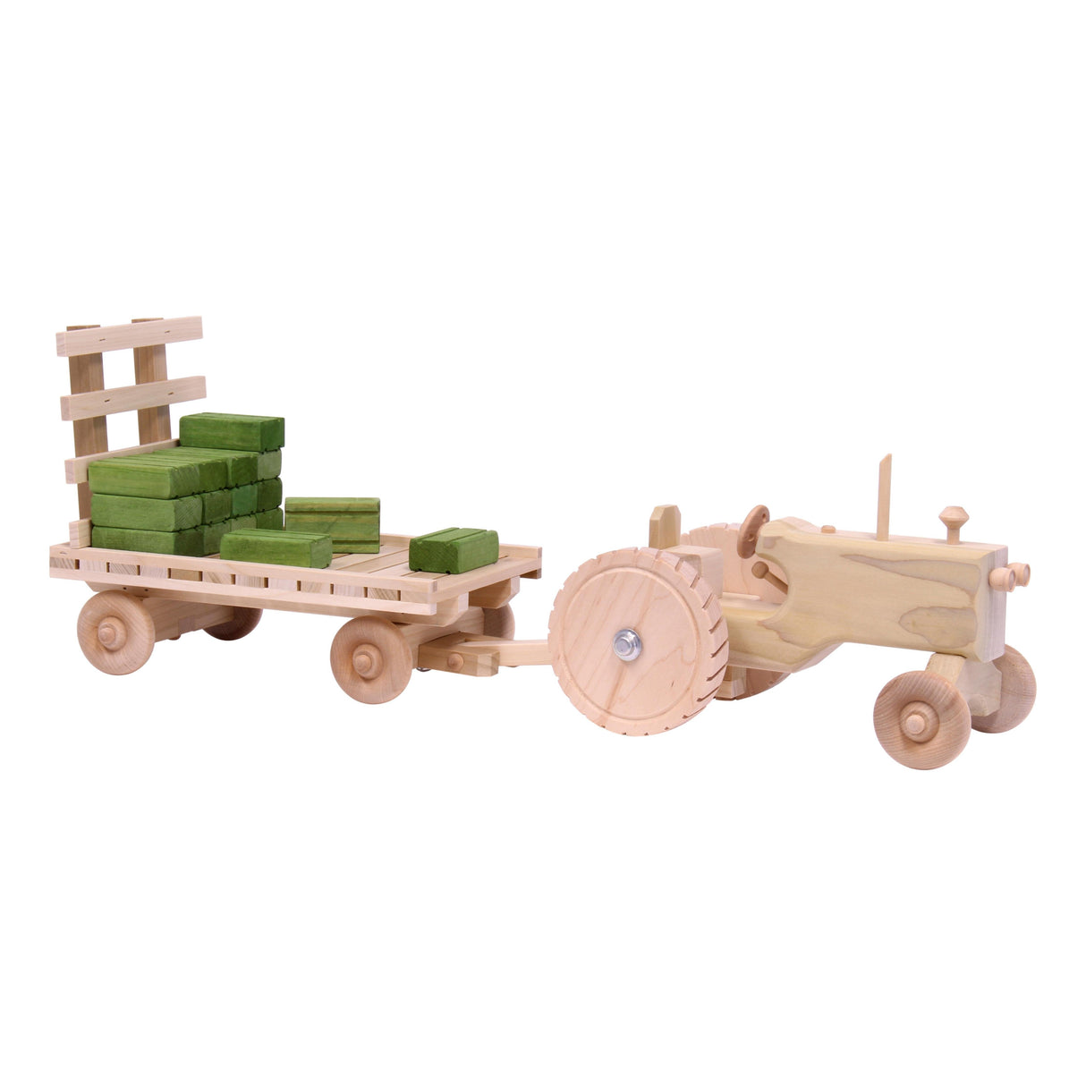 Amish-Made Wooden Toy Tractor & Hay Wagon Set with Hay Bales From AmishToyBox.com