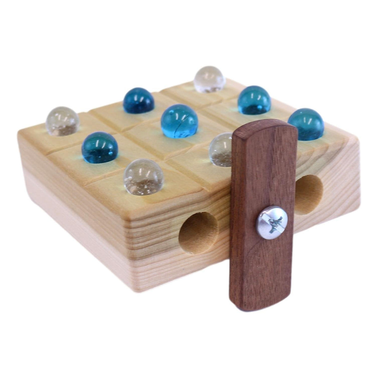 Amish-Made Wooden Travel Tic Tac Toe Game With Glass Marbles From AmishToyBox.com