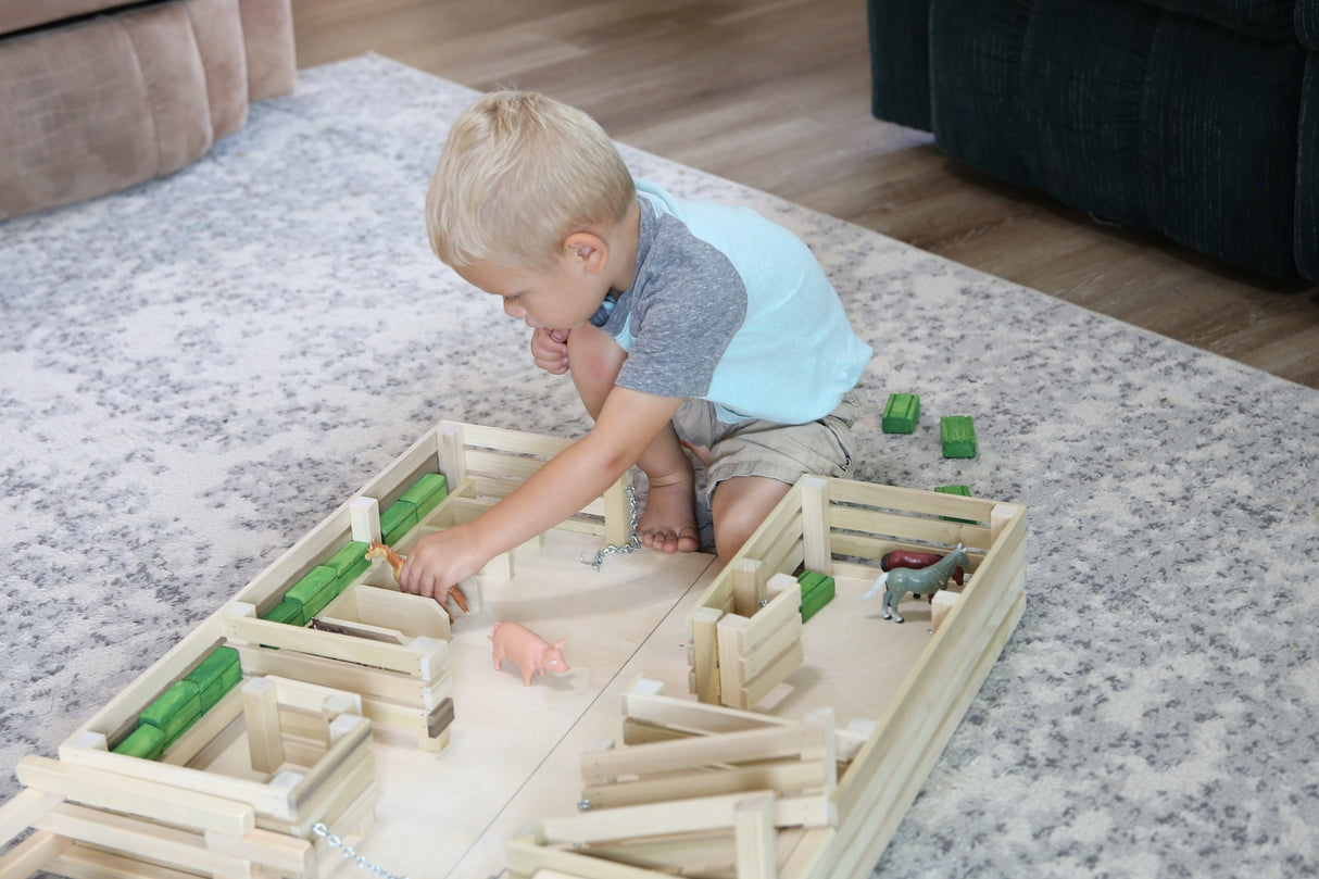Amish-Made Wooden Folding Stock Yard Farm Toy, Unfinished