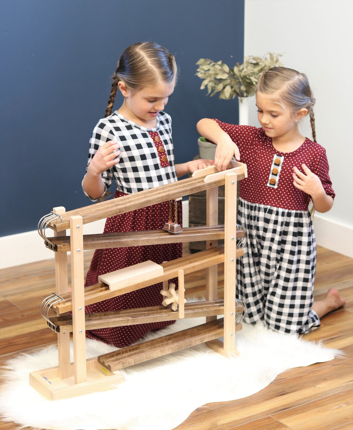 Amish-Made Deluxe Wooden Marble Flyer Racetrack Toy From AmishToyBox.com