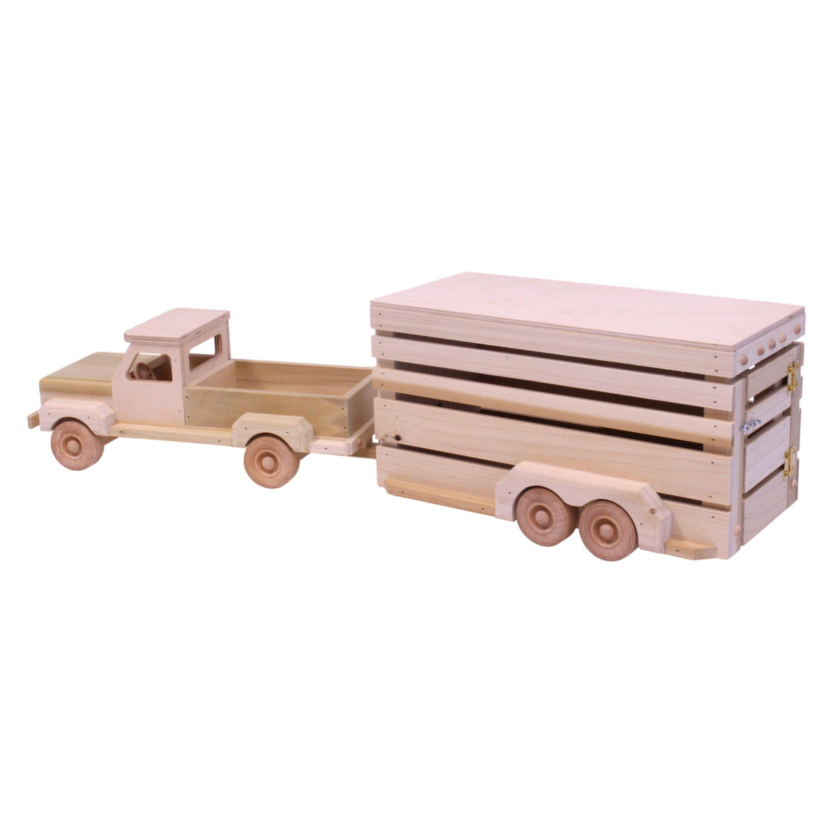 Amish-Made Wooden Pickup & Horse Trailer Toy Set, Unfinished From AmishToyBox.com