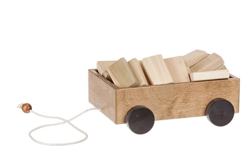 Amish-Made Wooden Toddler Pull Wagon Toy with Wood Building Blocks From AmishToyBox.com