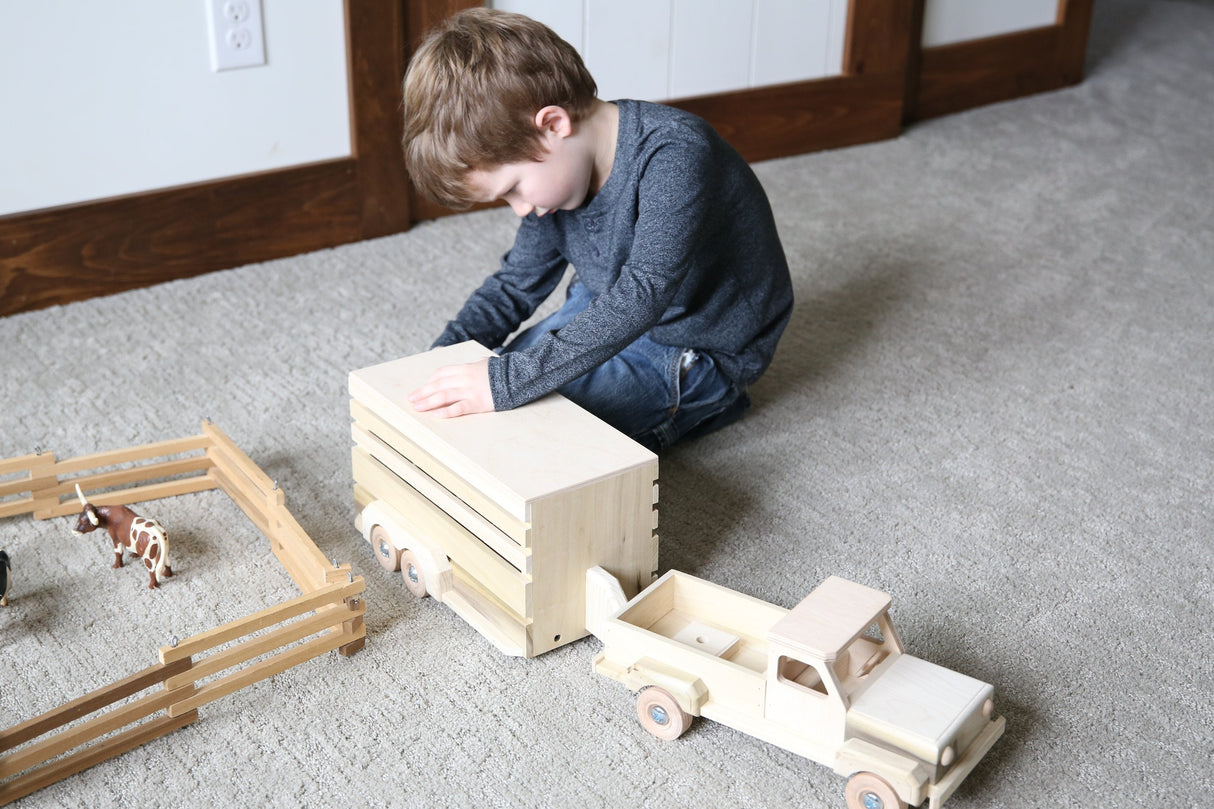 Amish-Made Wooden Pickup & Horse Trailer Toy Set, Unfinished From AmishToyBox.com