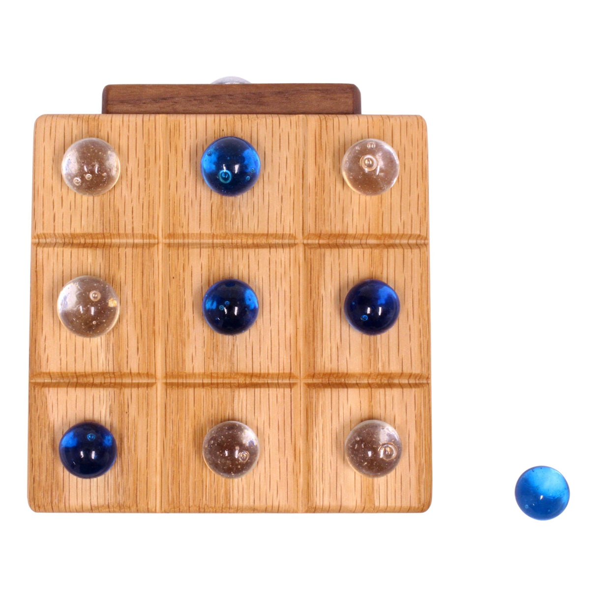 Amish-Made Wooden Travel Tic Tac Toe Game With Glass Marbles From AmishToyBox.com