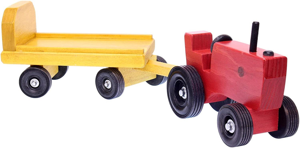 Amish-Made Wooden Toy Tractor and Wagon Set with Hay Bales From AmishToyBox.com