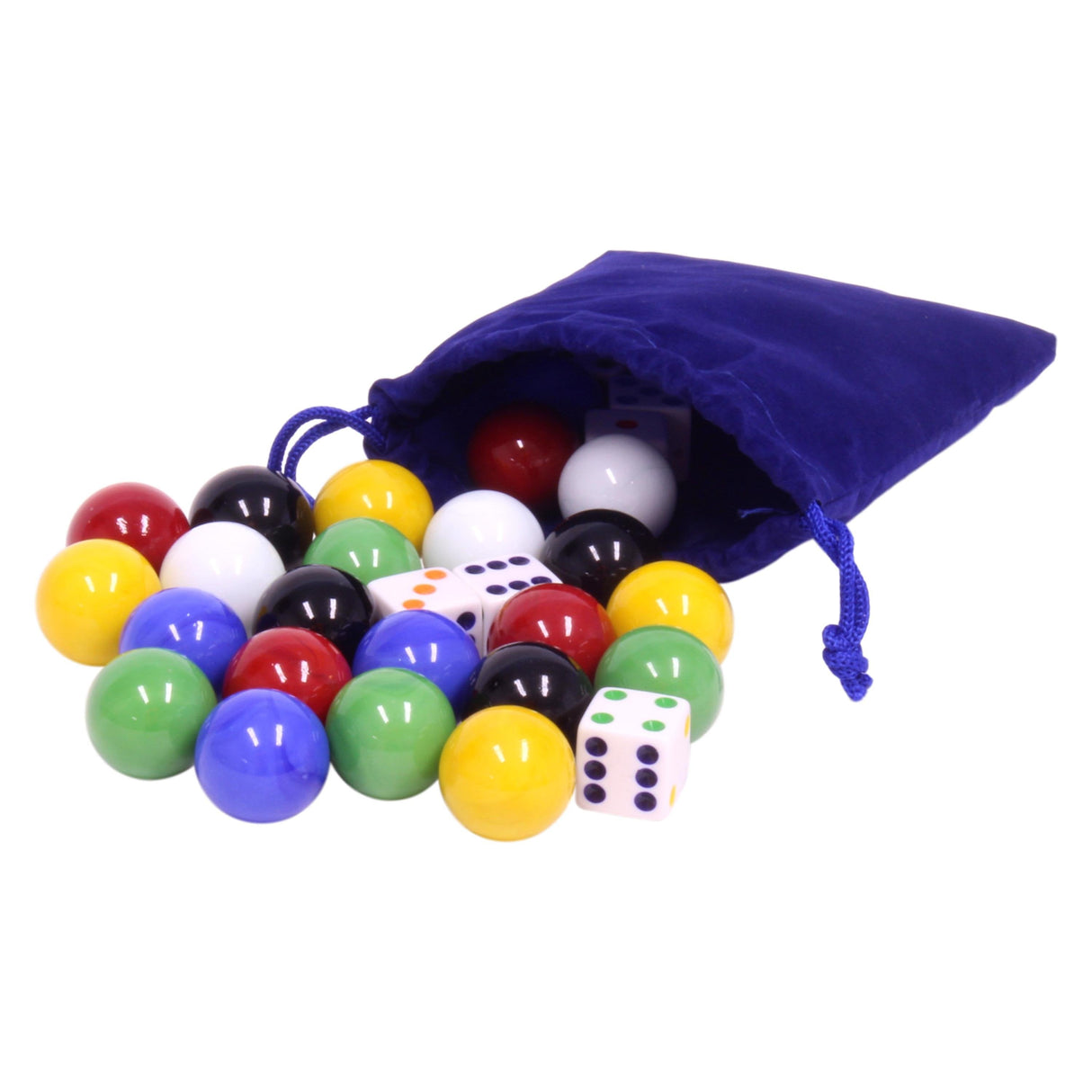 AmishToyBox.com Game Bag of 24 Large Glass 7/8" (22mm Diameter) Marbles and 6 Dice From AmishToyBox.com