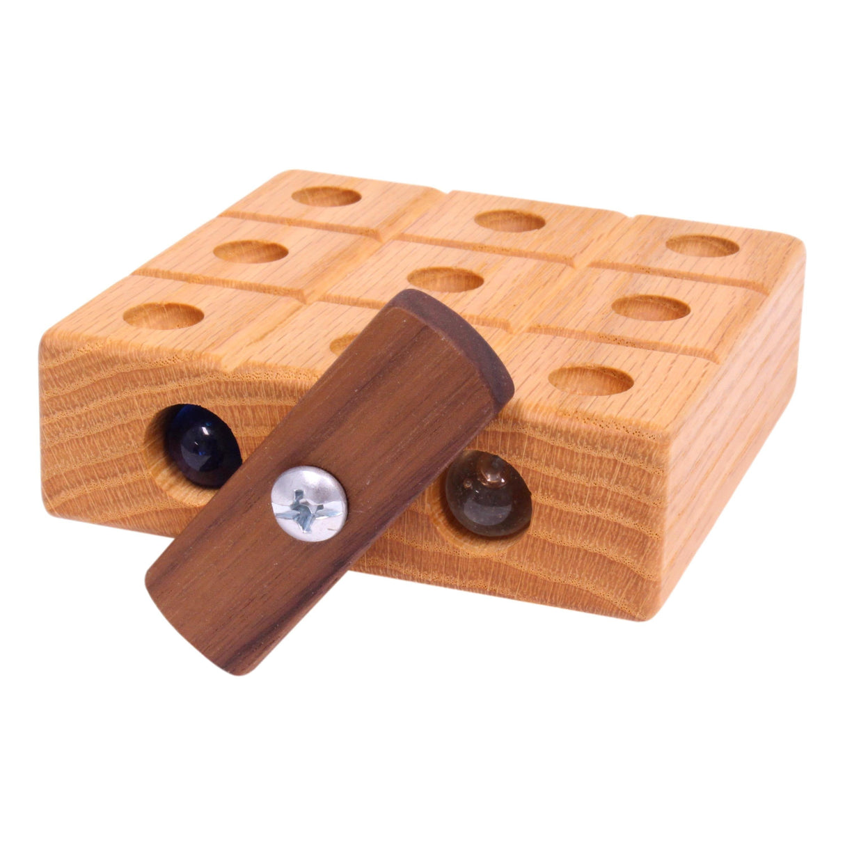 Amish-Made Wooden Travel Tic Tac Toe Game With Glass Marbles From AmishToyBox.com