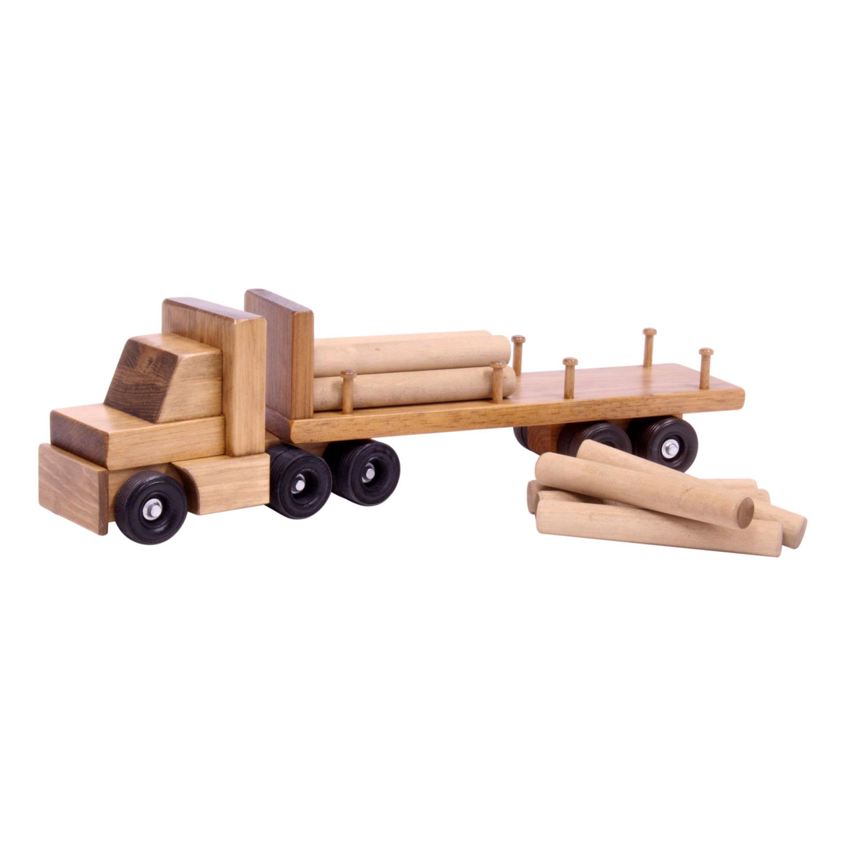 Amish-Made Wooden Log Semi Truck Toy, With Removable Logs From AmishToyBox.com