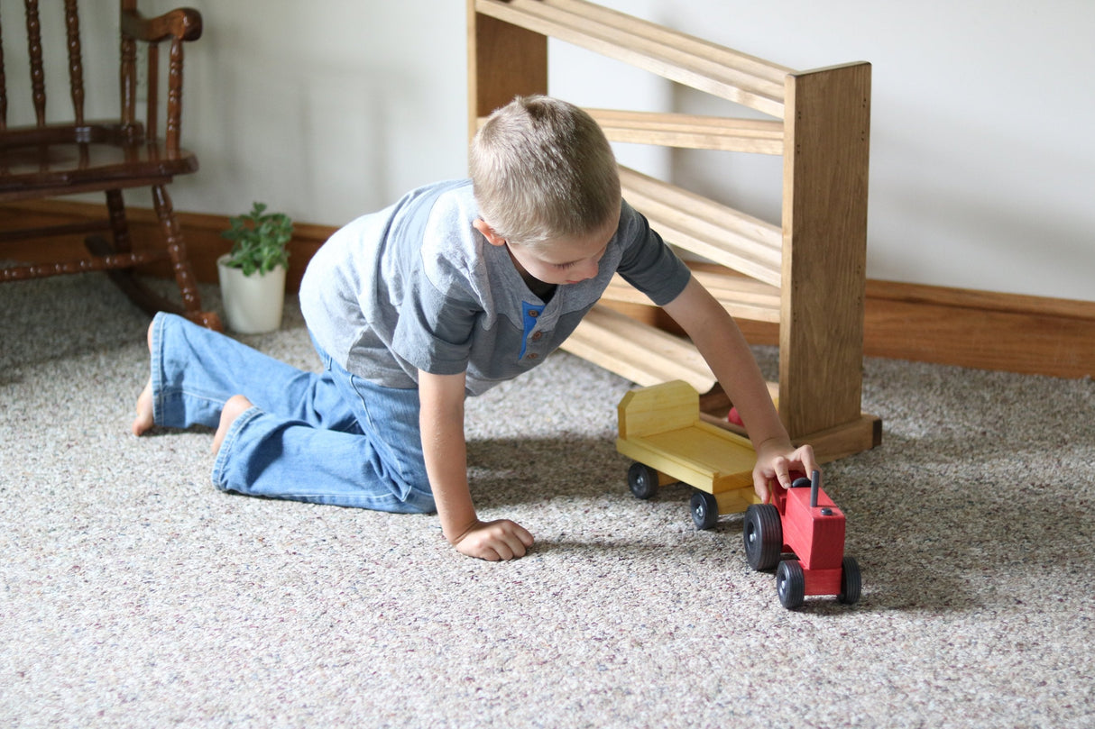 Amish-Made Wooden Toy Tractor and Wagon Set with Hay Bales From AmishToyBox.com