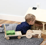 Amish-Made Wooden Toy Tractor & Hay Wagon Set with Hay Bales From AmishToyBox.com