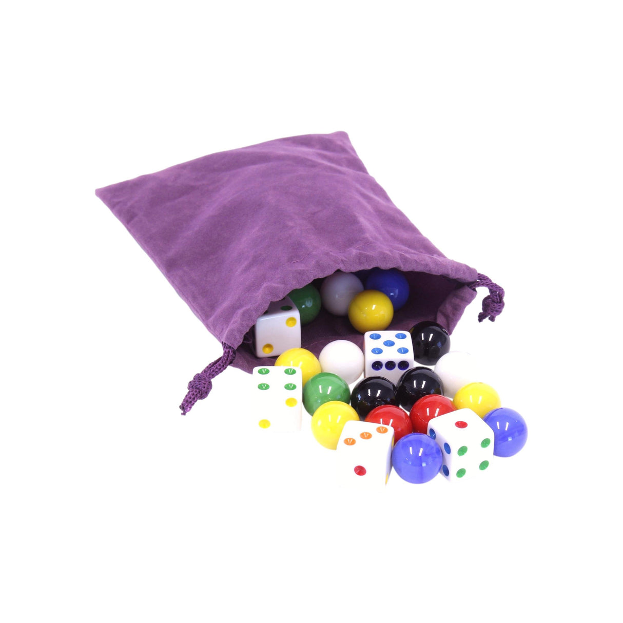 Bag of 24 Glass Marbles (16mm) and 6 Dice for Aggravation Game From AmishToyBox.com