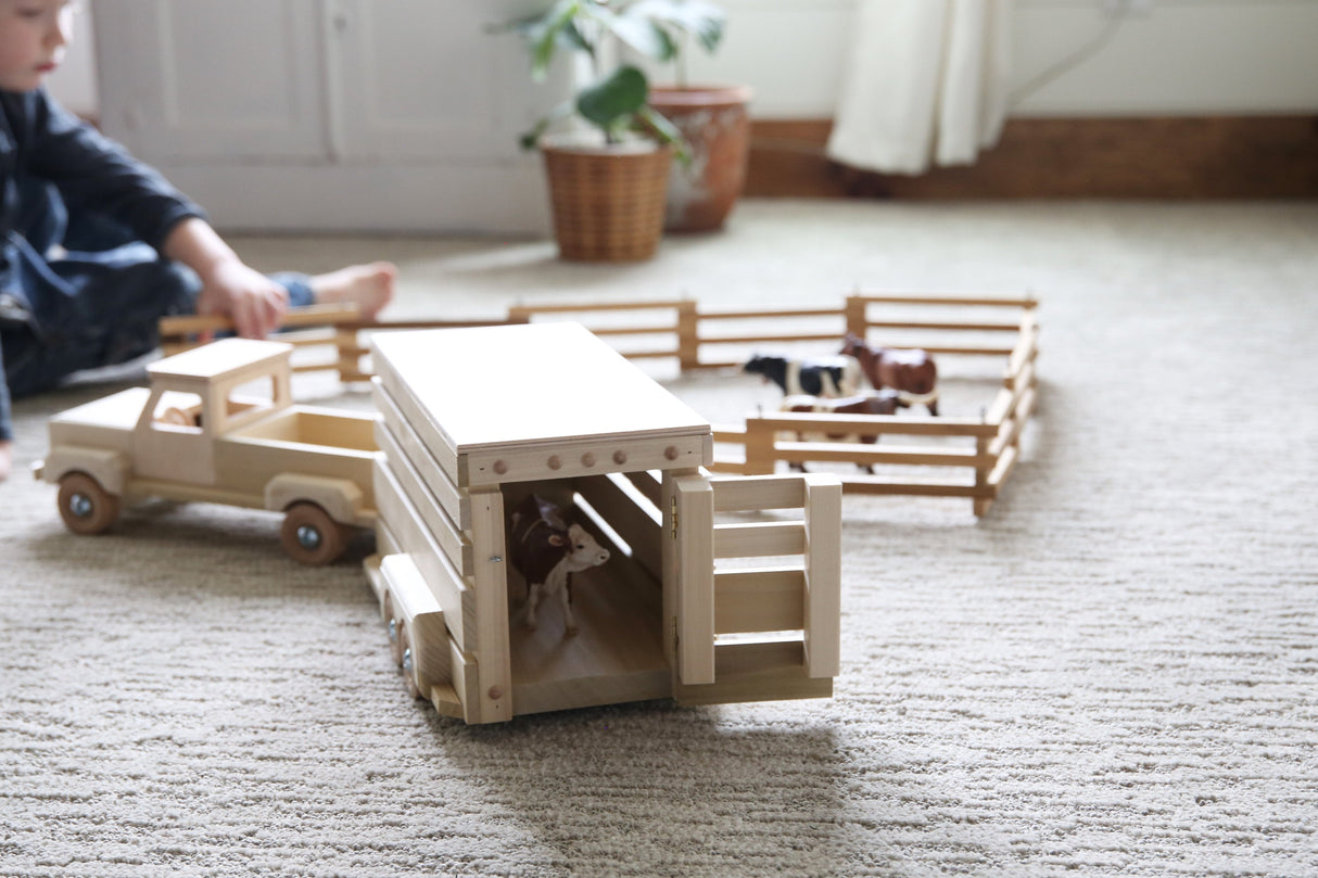 Amish-Made Wooden Pickup & Horse Trailer Toy Set, Unfinished From AmishToyBox.com