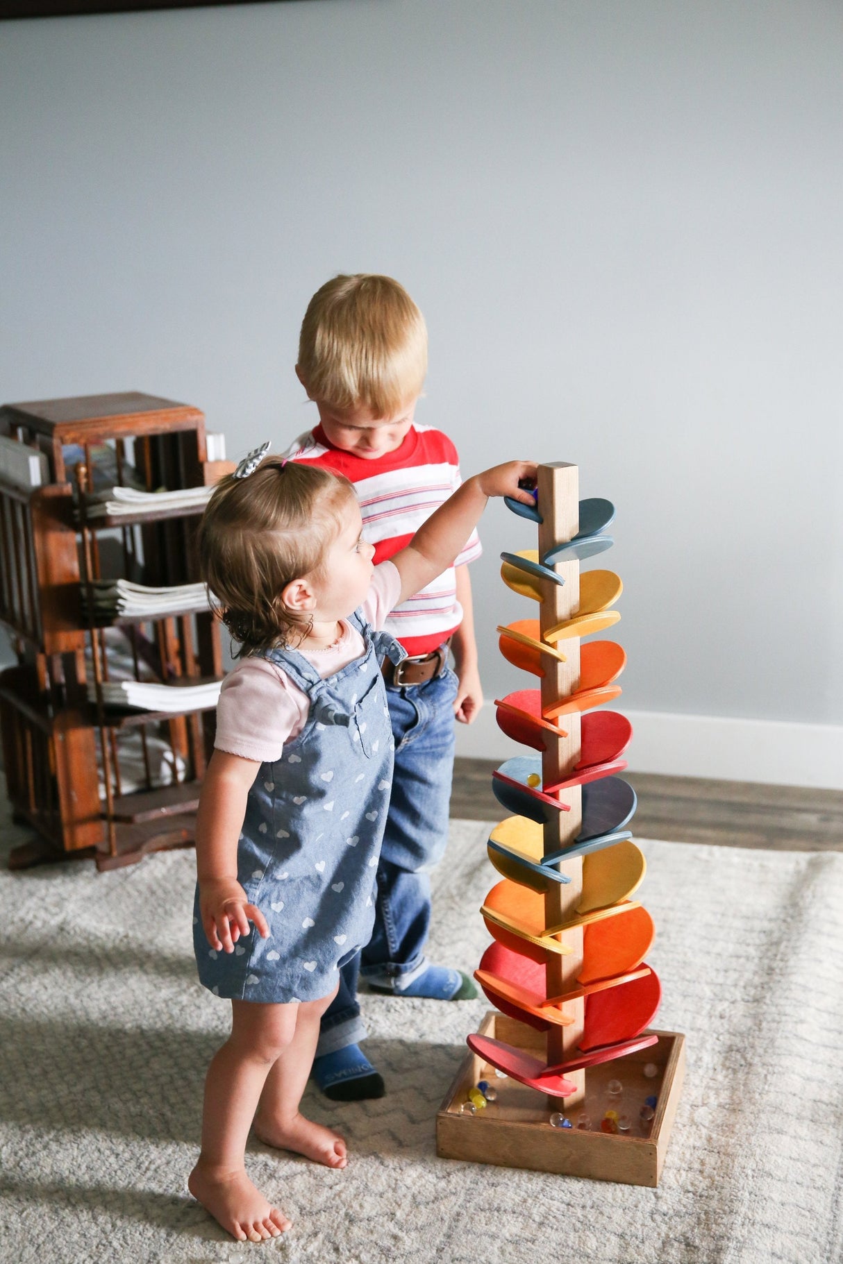 Marble Tree Wooden Toy - Child-Safe Finish - Pack of Marbles Included From AmishToyBox.com