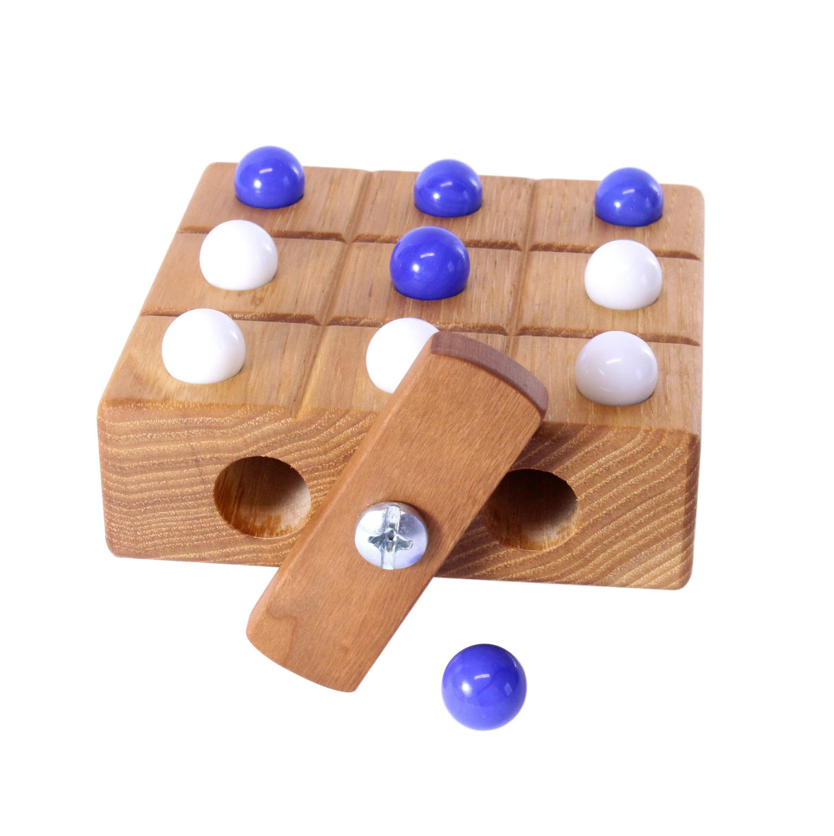 Amish-Made Wooden Travel Tic Tac Toe Game With Glass Marbles From AmishToyBox.com
