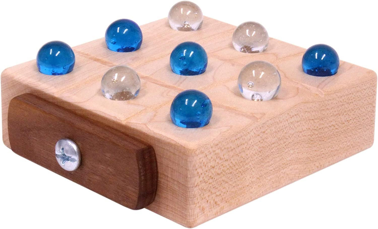 Amish-Made Wooden Travel Tic Tac Toe Game With Glass Marbles From AmishToyBox.com
