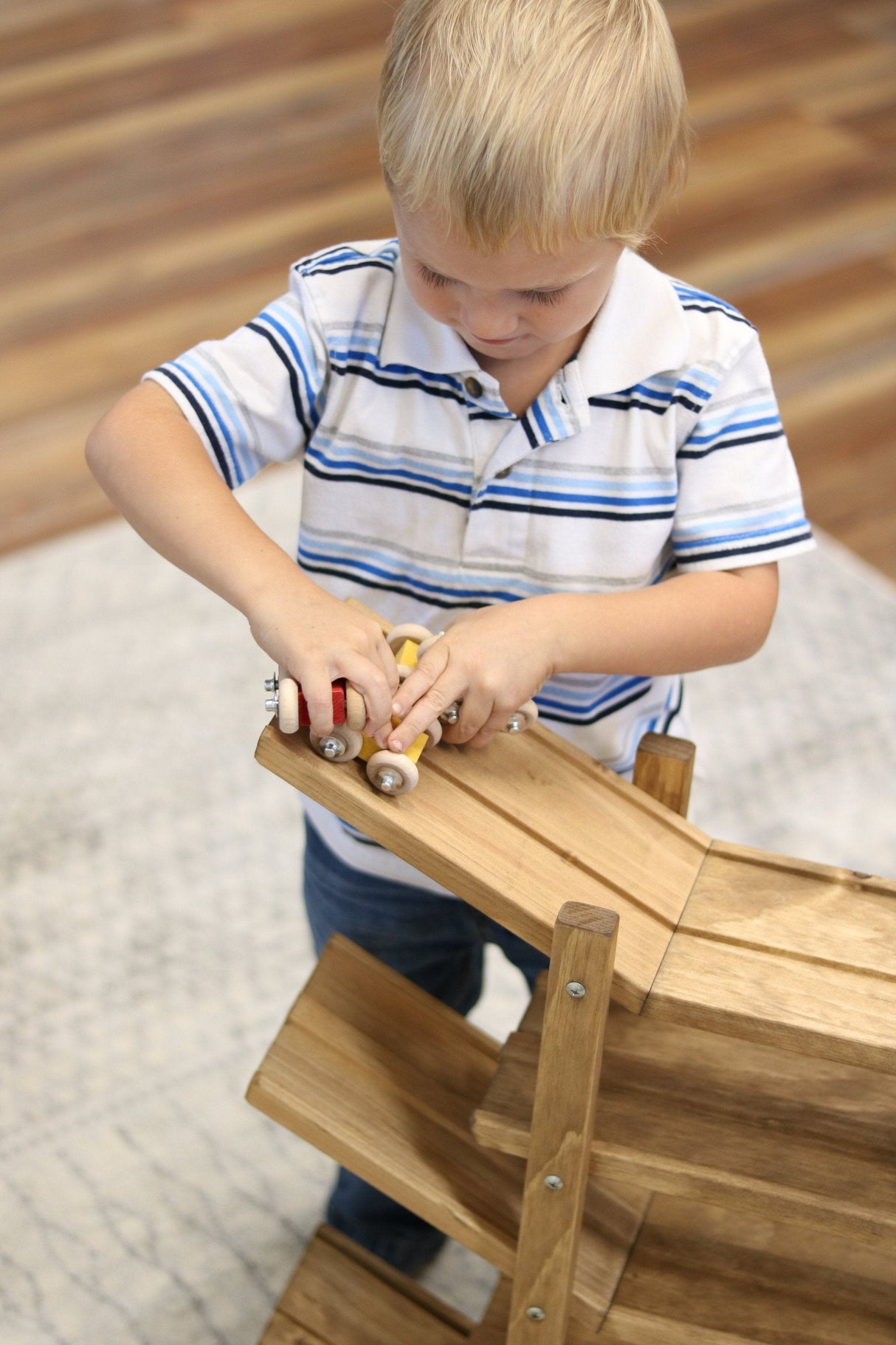 Amish-Made Wooden Double Car Roller Racetrack Toy From AmishToyBox.com