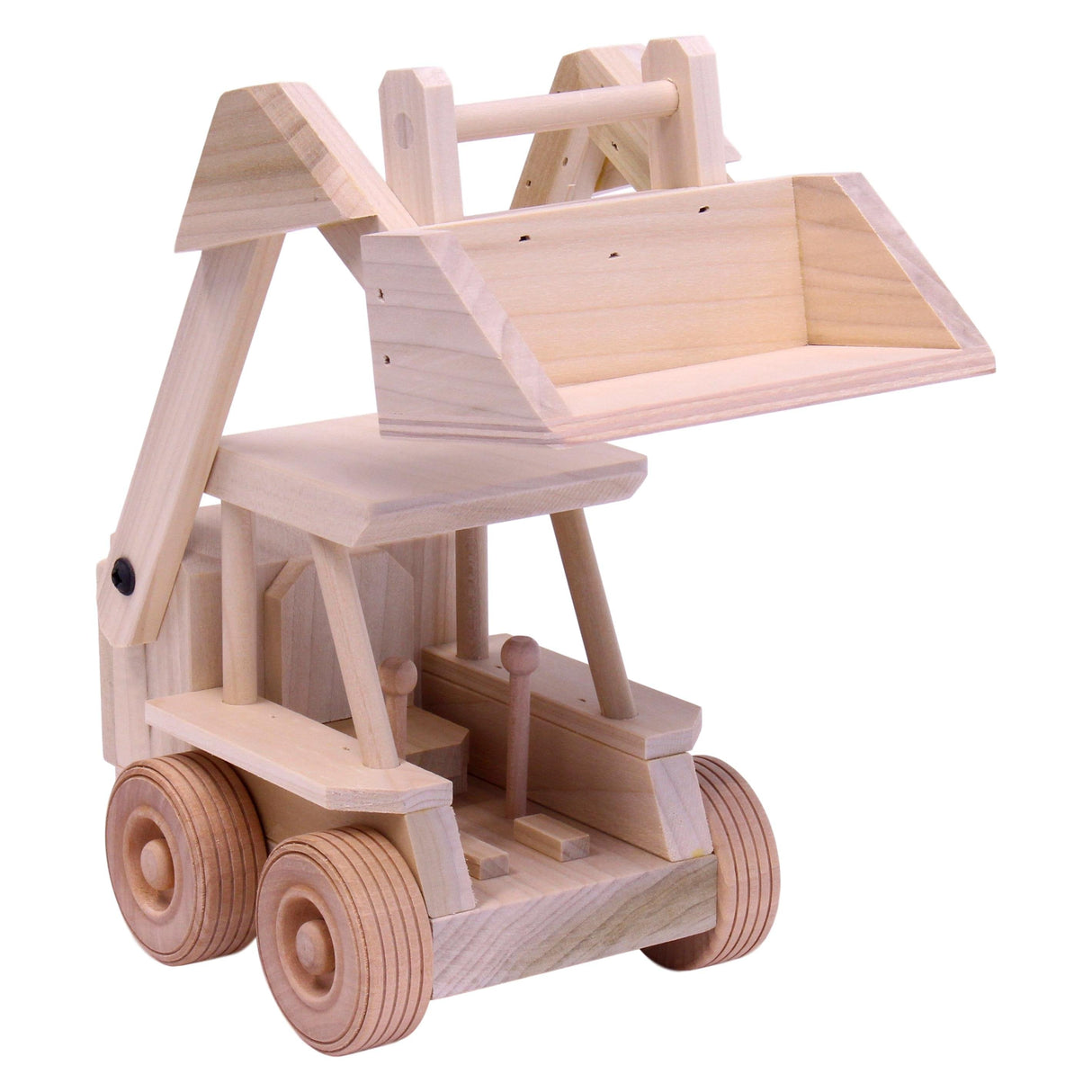 Amish-Made Wooden Skidloader Toy, Skid Steer with Movable Bucket From AmishToyBox.com