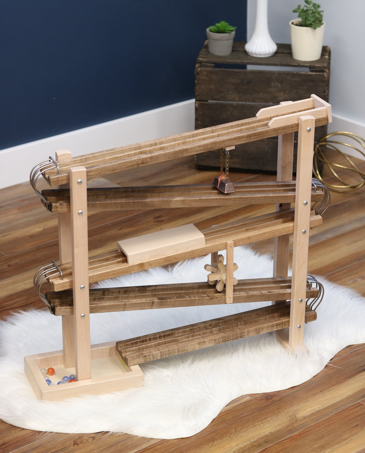 Amish-Made Deluxe Wooden Marble Flyer Racetrack Toy From AmishToyBox.com
