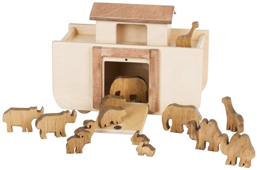Wooden Noah's Ark Toy with 14 Toy Animals, Amish-Made From AmishToyBox.com