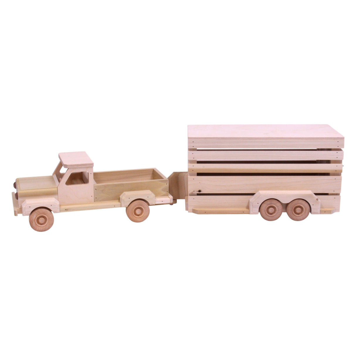 Amish-Made Wooden Pickup & Horse Trailer Toy Set, Unfinished From AmishToyBox.com