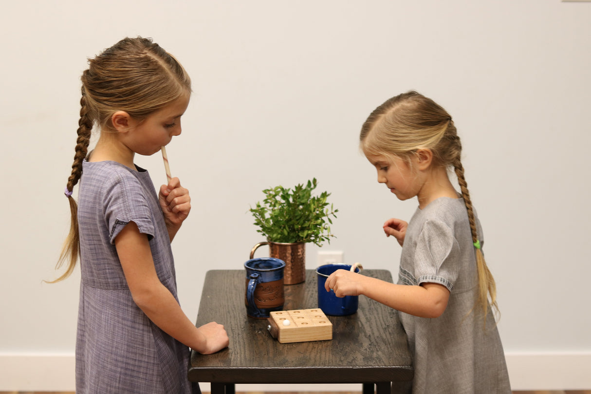 Amish-Made Wooden Travel Tic Tac Toe Game With Glass Marbles From AmishToyBox.com