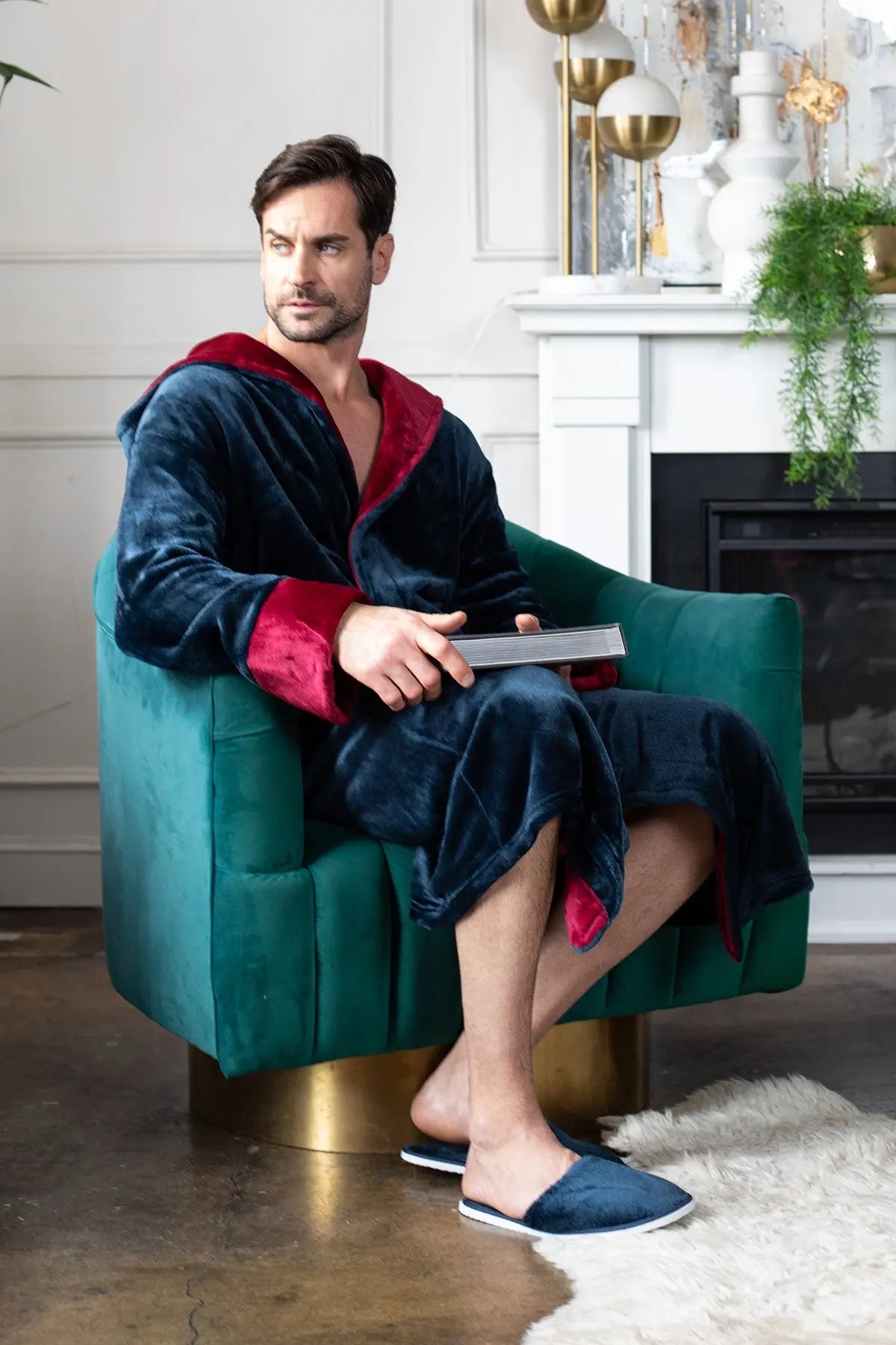 Hooded Plush Bathrobe for Men From Lotus Linen