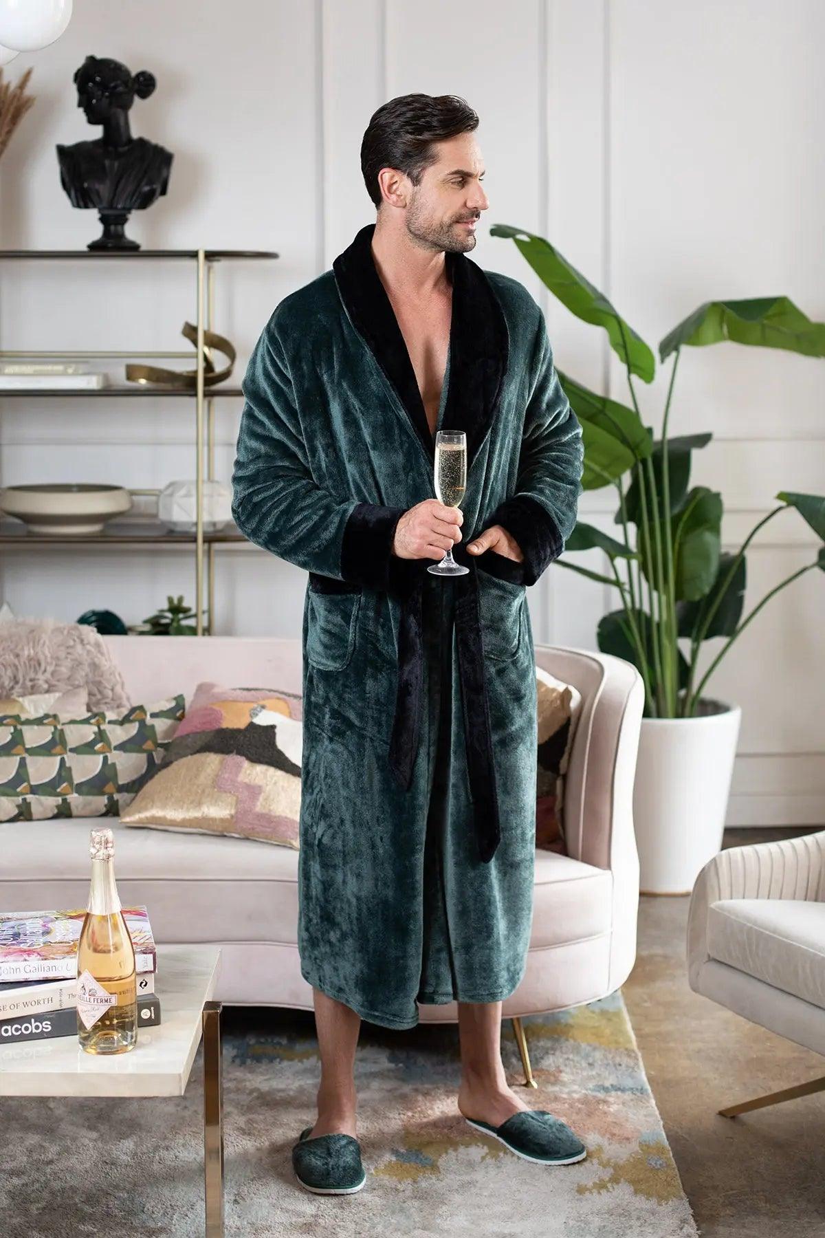 Fleece Bathrobe With Shawl Collar for Men From Lotus Linen