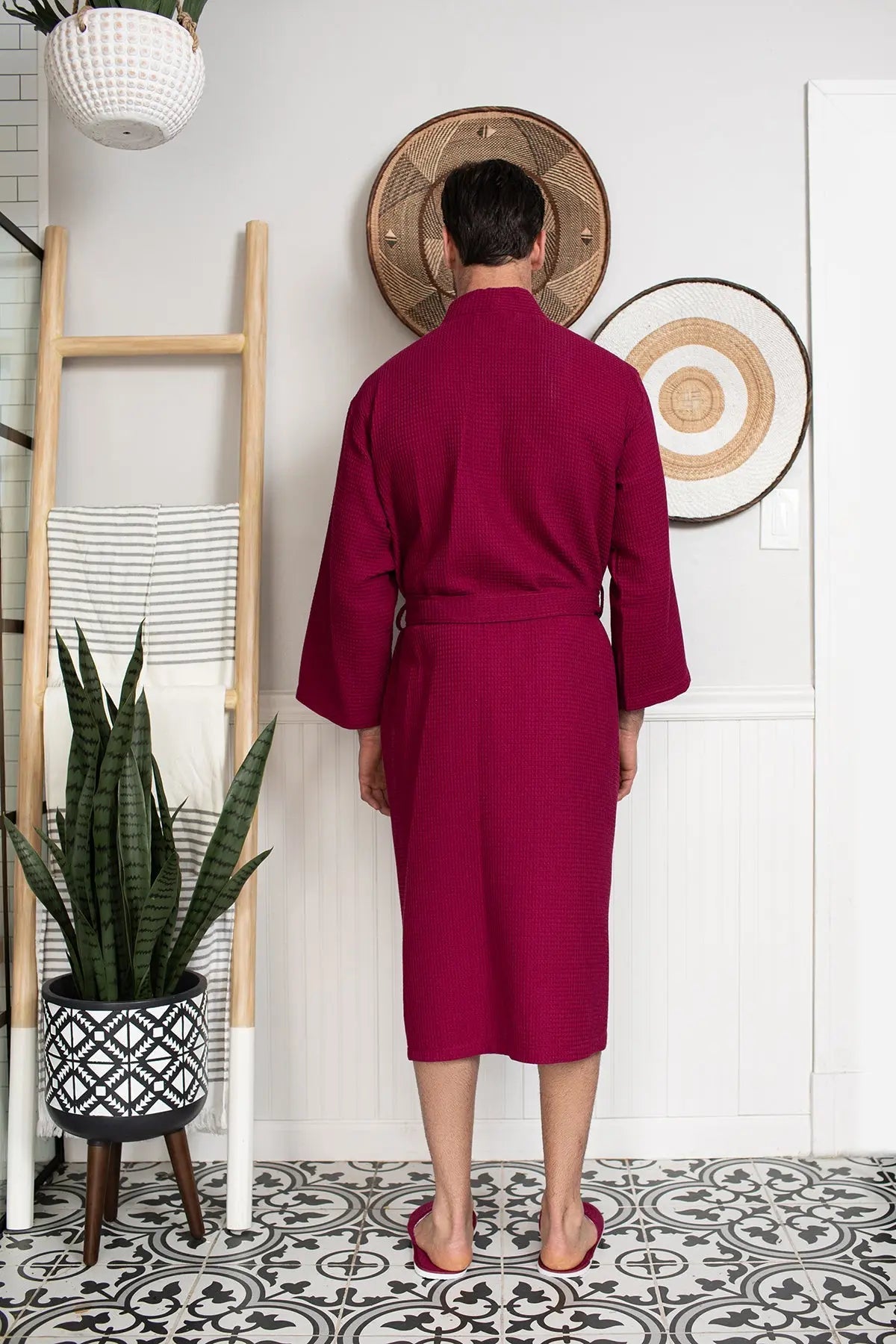Waffle Kimono Spa Bathrobe for Men -  Absorbent, Lightweight From Lotus Linen