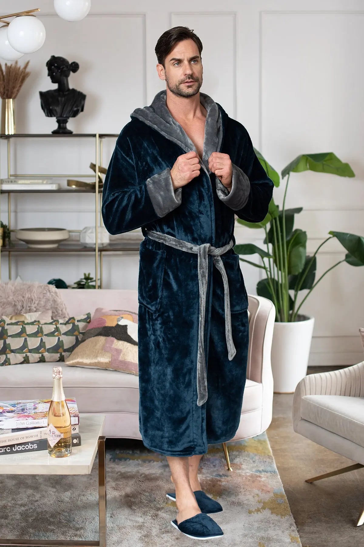 Hooded Plush Bathrobe for Men From Lotus Linen