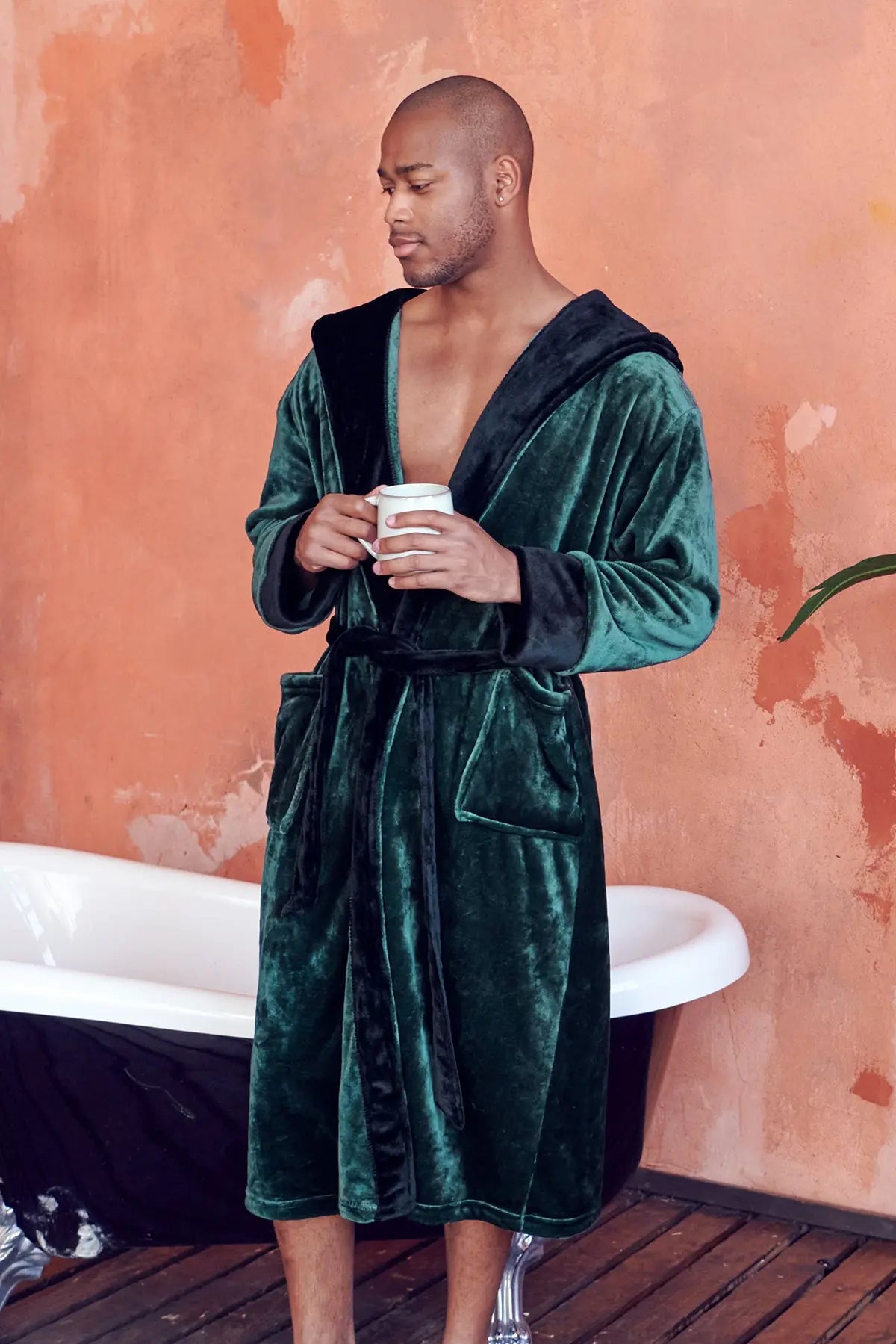 Hooded Plush Bathrobe for Men From Lotus Linen