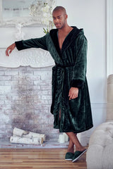 Hooded Plush Bathrobe for Men From Lotus Linen