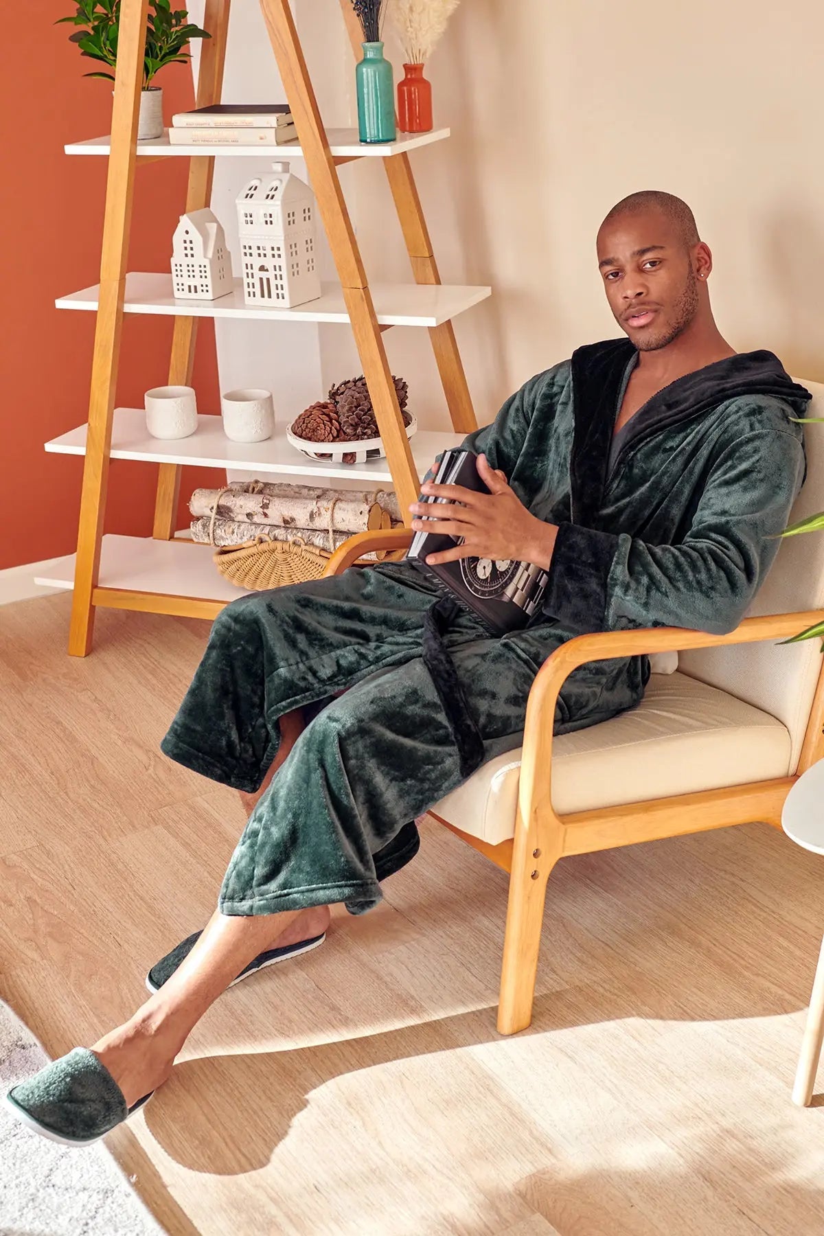 Hooded Plush Bathrobe for Men From Lotus Linen