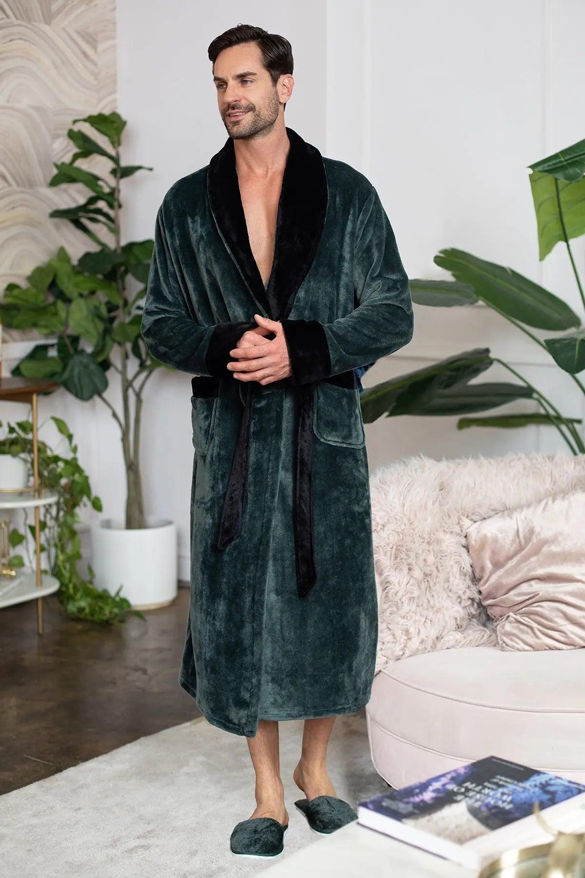 Fleece Bathrobe With Shawl Collar for Men From Lotus Linen