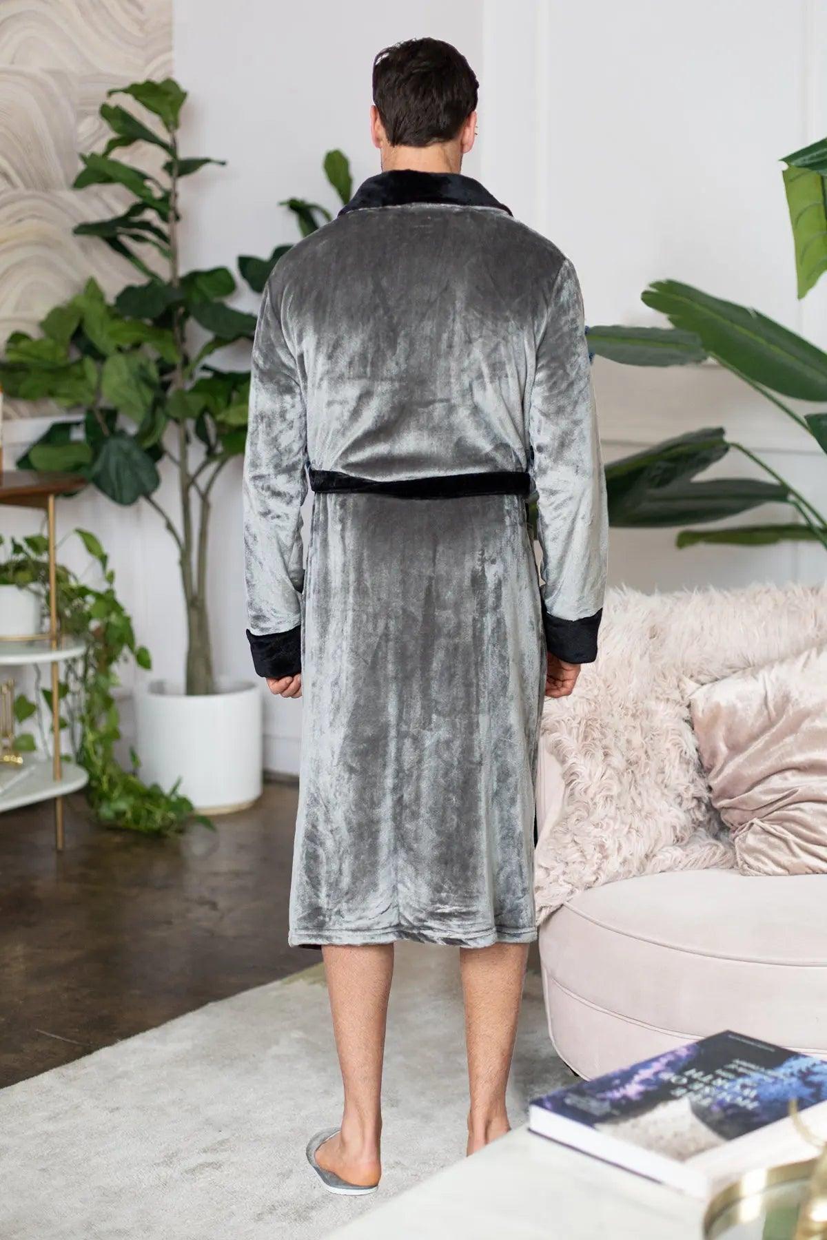 Fleece Bathrobe With Shawl Collar for Men From Lotus Linen