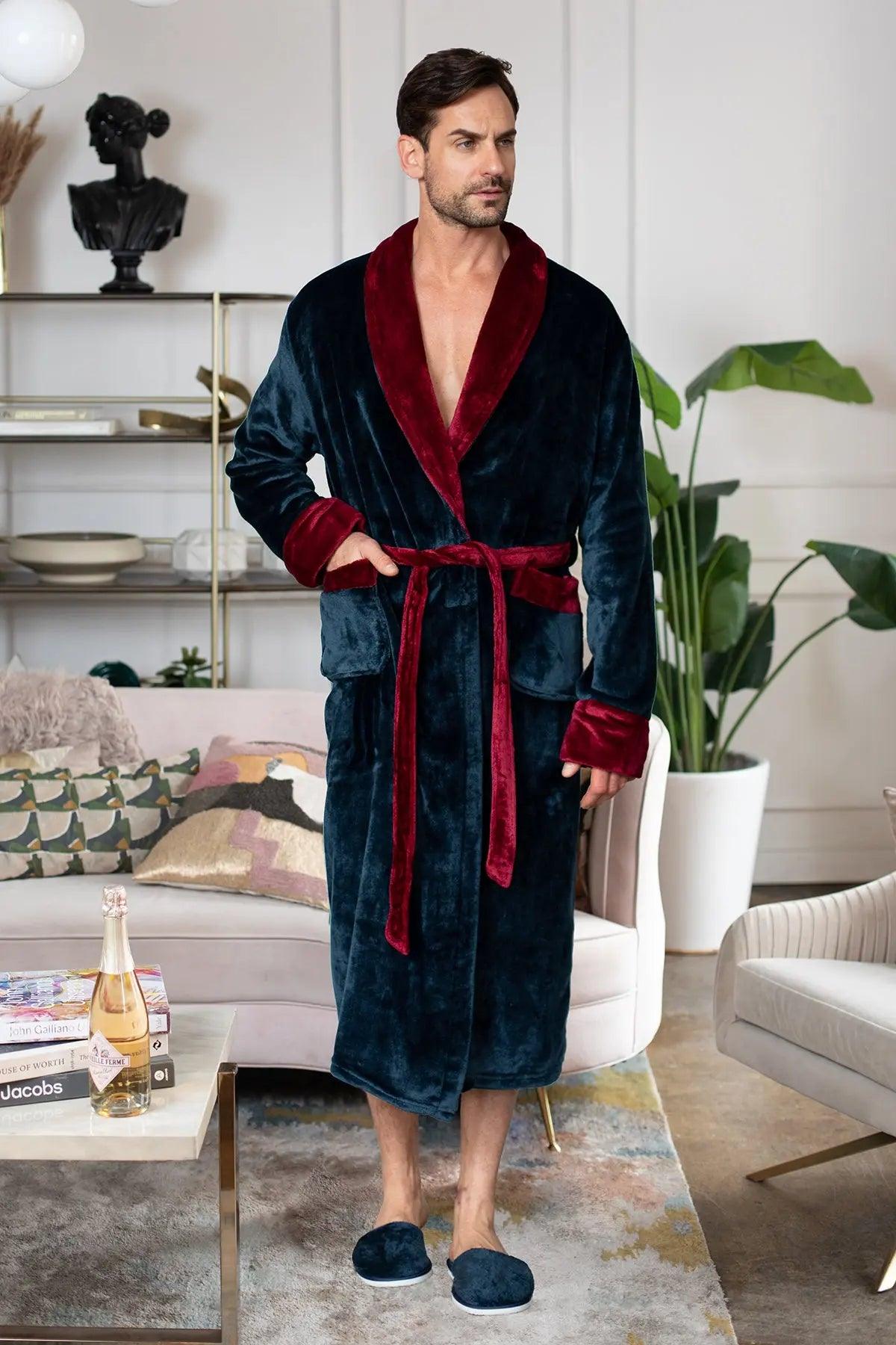 Fleece Bathrobe With Shawl Collar for Men From Lotus Linen