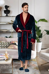 Fleece Bathrobe With Shawl Collar for Men From Lotus Linen