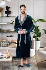 Fleece Bathrobe With Shawl Collar for Men From Lotus Linen