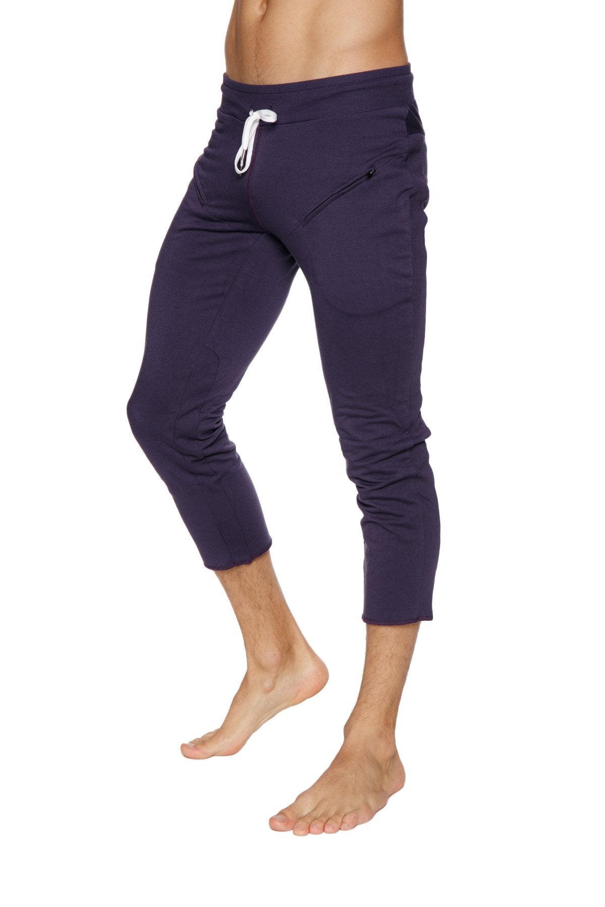 Mens 4/5 Zipper Pocket Capri Yoga Pants (Eggplant) from 4-rth