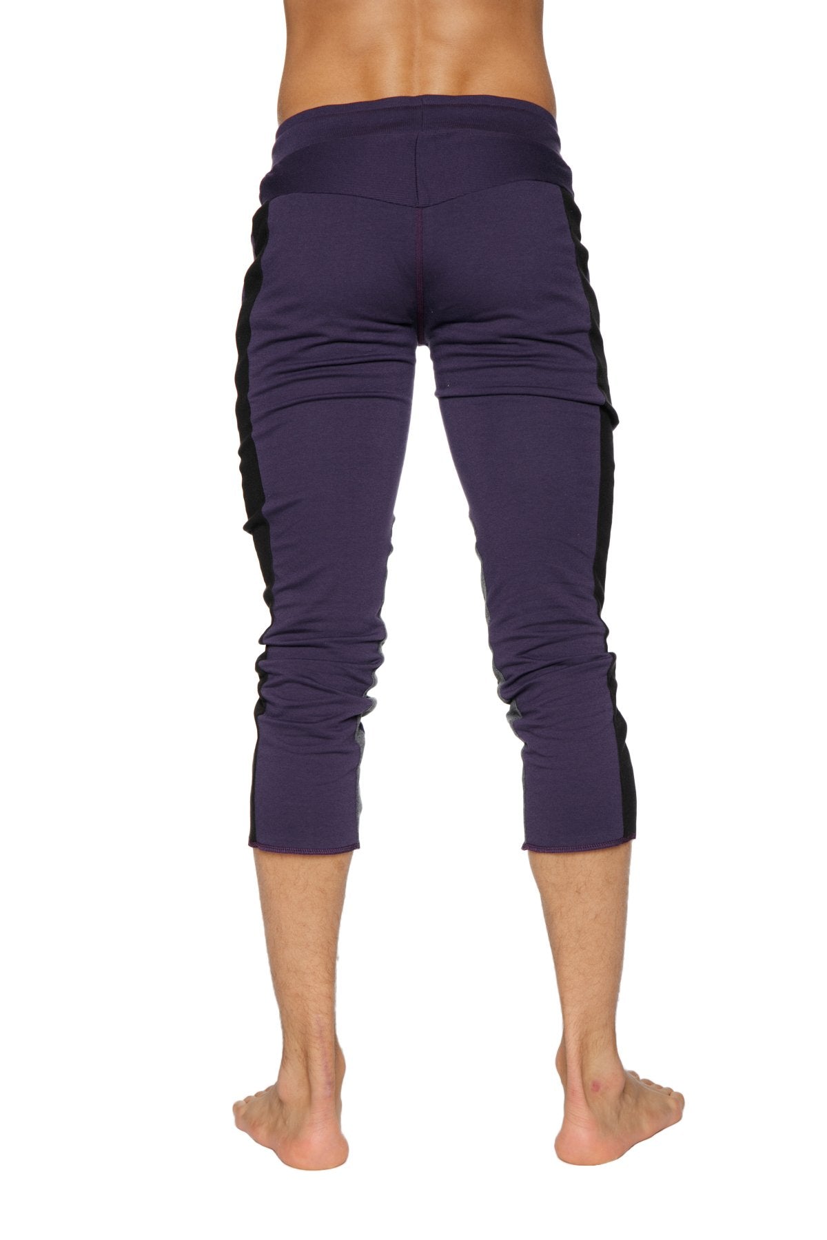 Mens 4/5 Zipper Pocket Capri Yoga Pants (Eggplant w/Black & Charcoal) from 4-rth
