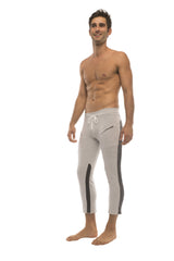 Mens 4/5 Zipper Pocket Capri Yoga Pants (GREY w/Charcoal & Black) from 4-rth