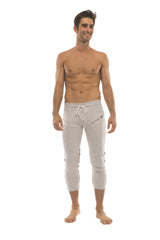 Mens 4/5 Zipper Pocket Capri Yoga Pants (GREY w/Charcoal & Red) from 4-rth