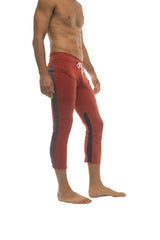 Mens 4/5 Zipper Pocket Capri Yoga Pants (RED w/Charcoal & Black) from 4-rth