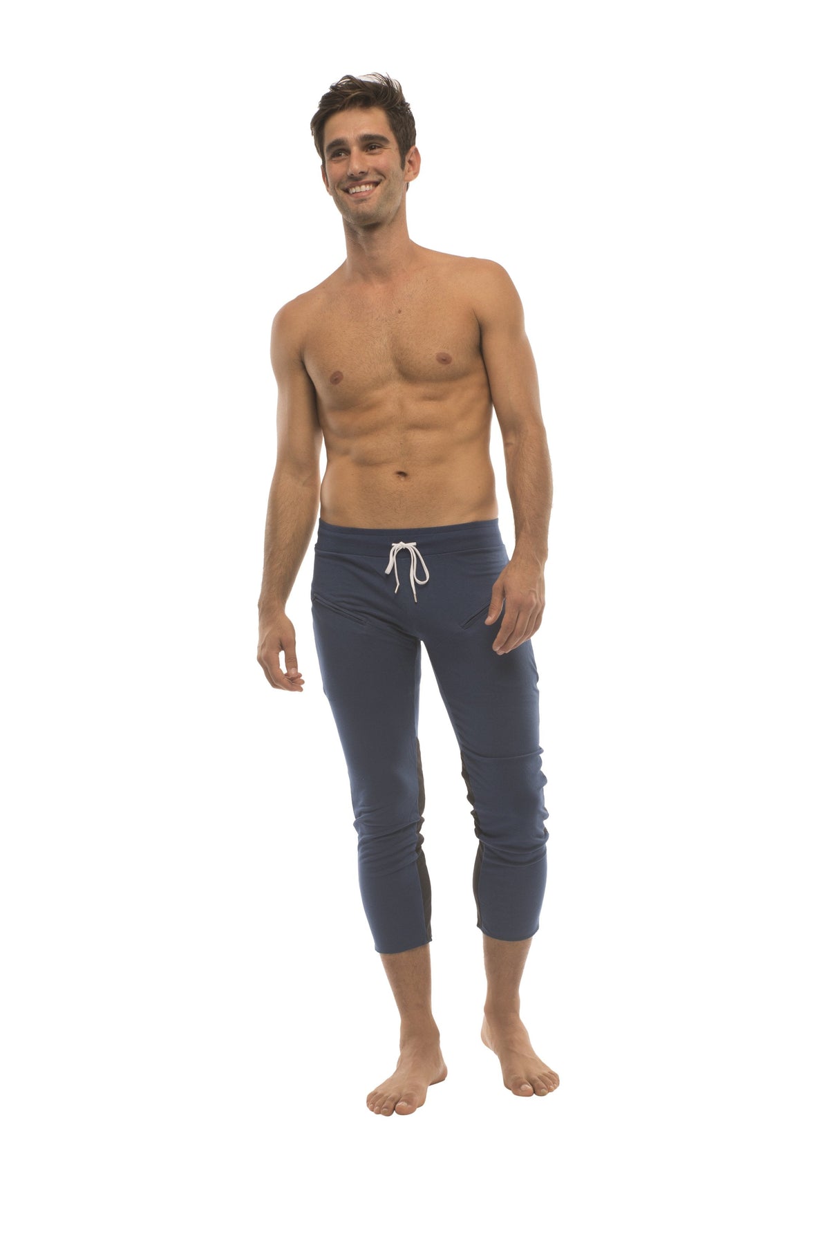 Mens 4/5 Zipper Pocket Capri Yoga Pants (Royal w/Charcoal & Black) from 4-rth