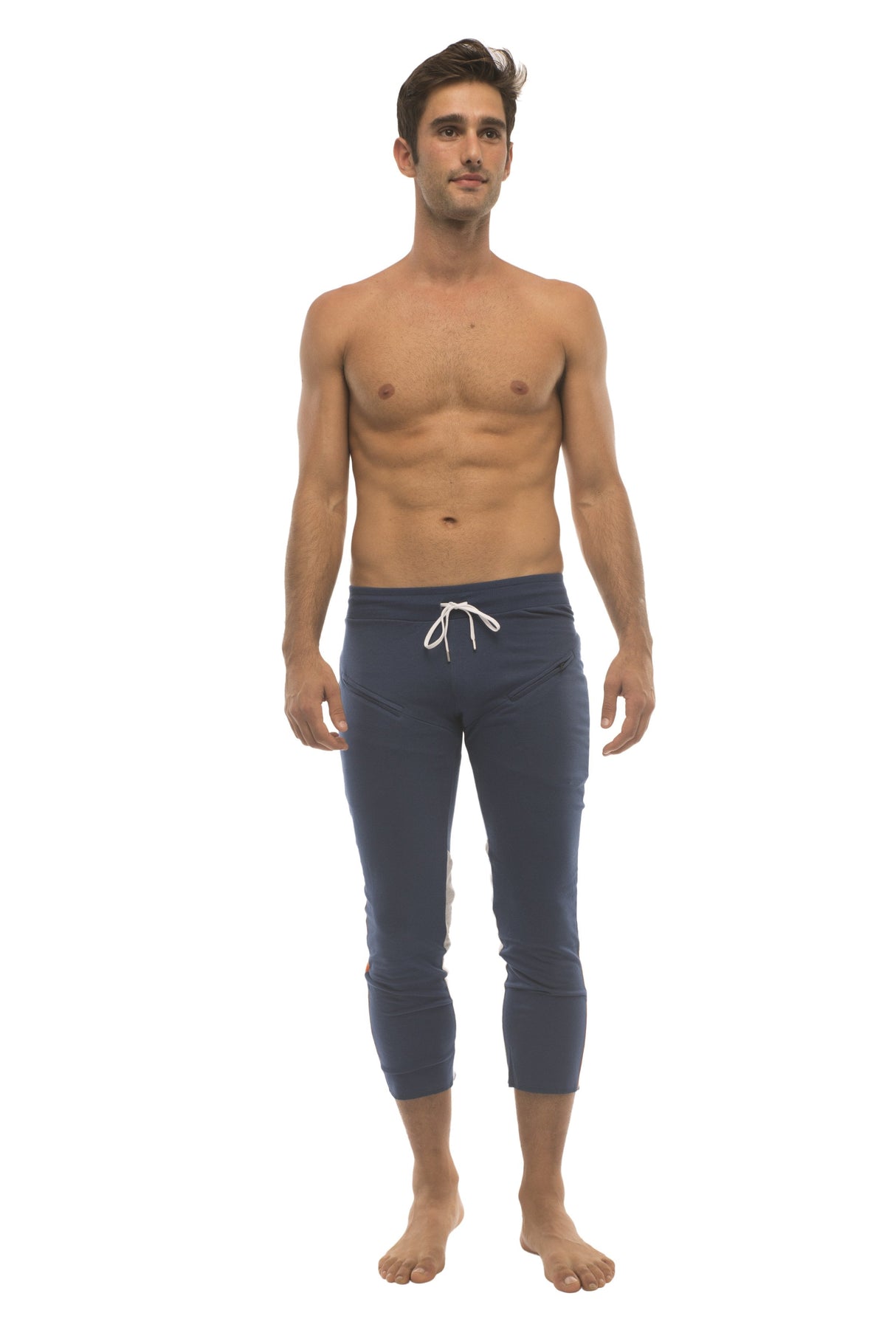 Mens 4/5 Zipper Pocket Capri Yoga Pants (Royal w/Orange & GREY) from 4-rth