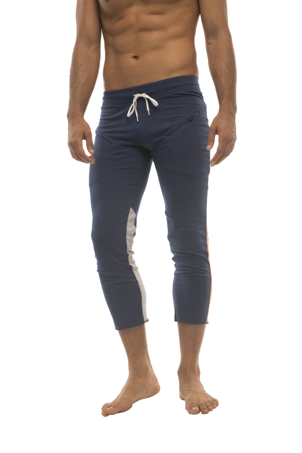 Mens 4/5 Zipper Pocket Capri Yoga Pants (Royal w/Orange & GREY) from 4-rth