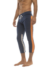 Mens 4/5 Zipper Pocket Capri Yoga Pants (Royal w/Orange & GREY) from 4-rth