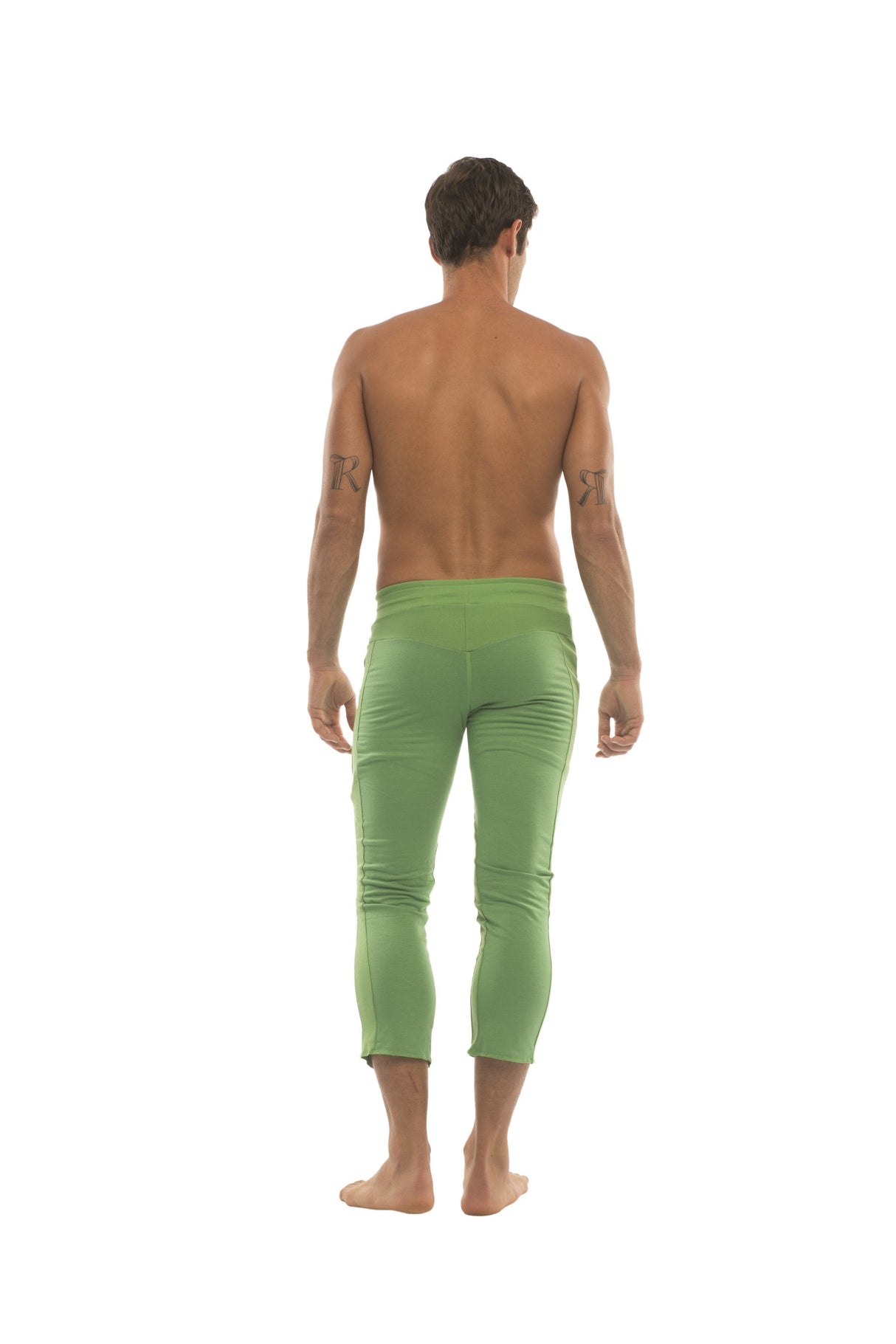 Mens 4/5 Zipper Pocket Capri Yoga Pants (Solid Bamboo Green) from 4-rth