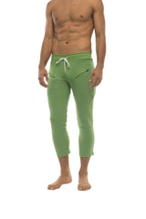 Mens 4/5 Zipper Pocket Capri Yoga Pants (Solid Bamboo Green) from 4-rth