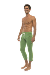 Mens 4/5 Zipper Pocket Capri Yoga Pants (Solid Bamboo Green) from 4-rth