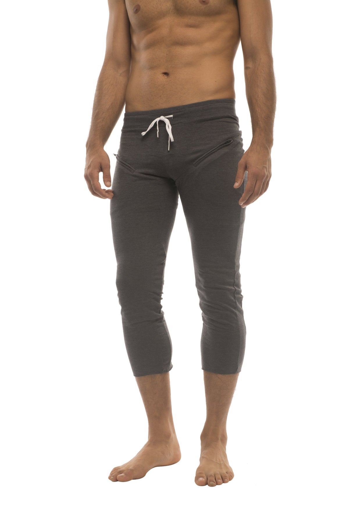 Mens 4/5 Zipper Pocket Capri Yoga Pants (Solid Charcoal) from 4-rth